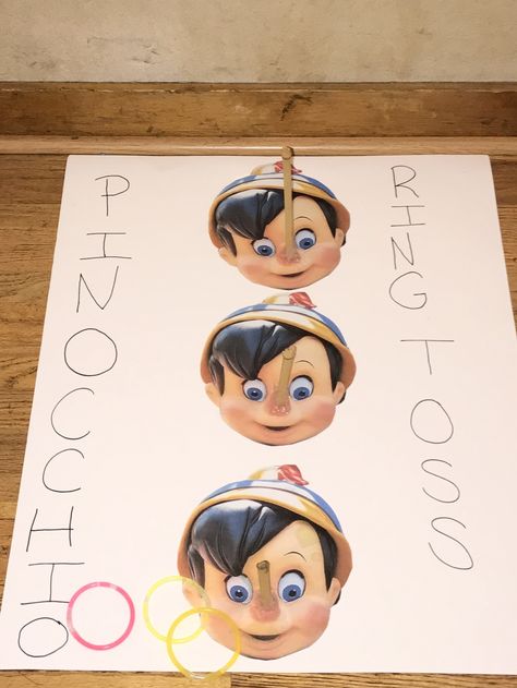 Pinocchio ring toss game for kids for game for a Disney themed party! Disney Party Games, Disney Themed Party, 1st Birthday Games, Toddler Party Games, Disney Activities, Disney World Attractions, Disneyland Birthday, Music Themed Parties, Princess Wands