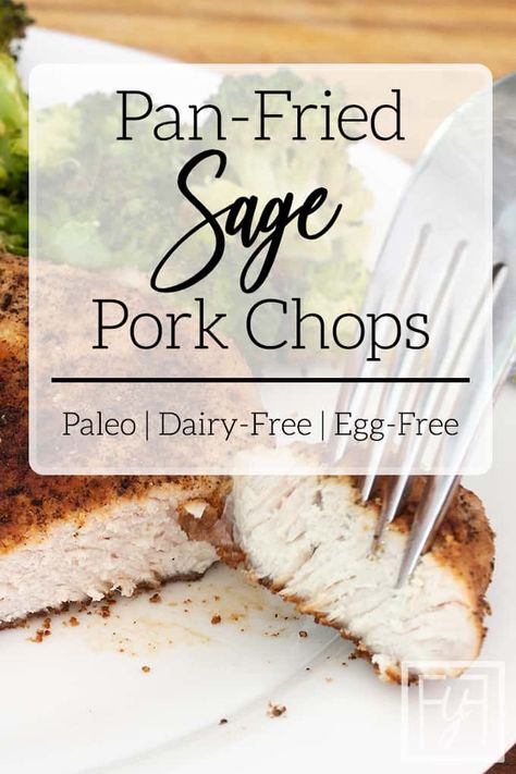 You know those flavors that just stick with you from your childhood? There are certain dishes that just hit me as the ultimate in flavor and comfort food. My mom’s broiled pork chops are one … Sage Pork Chops, Paleo Pork Recipes, Aip Dinner, Paleo Comfort Food, Dairy Free Breakfast Recipes, Fried Sage, Paleo Pork, Breaded Pork Chops, Aip Paleo Recipes