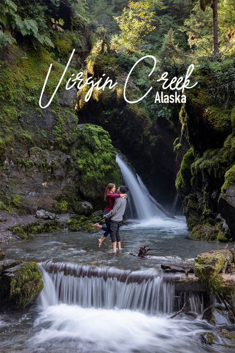 Virgin Creek Falls, in Girdwood, Alaska Kenai Peninsula Alaska, Soldotna Alaska, Girdwood Alaska, Travel Alaska, Kenai Peninsula, Alaska Adventures, Alaska Vacation, Temperate Rainforest, South Central