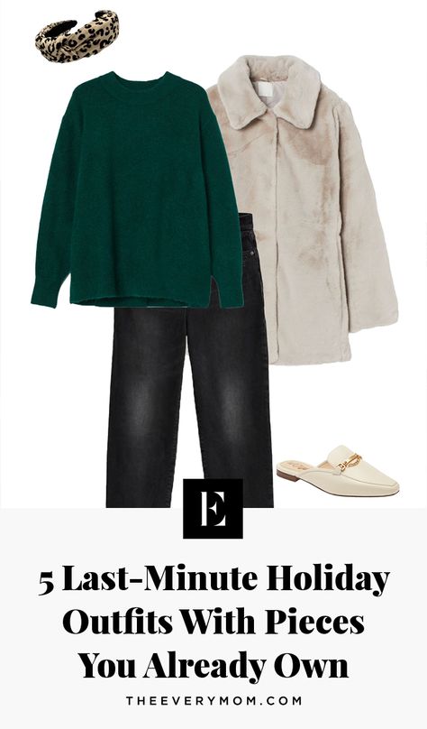 Last-Minute Holiday Outits With Pieces You Already Own | The Everymom Casual Holiday Party Outfit Jeans, Daytime Holiday Outfit, Casual Holiday Outfits Christmas, Holiday Party Outfit Jeans, Holiday Dinner Outfit, Holiday Party Outfit Casual, Winter Holiday Outfits, Holiday Party Outfits, Casual Holiday Outfits