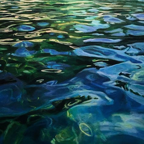 Water.   Acrylic painting  Www.michelletcourier.com Water In Acrylic Paint, Reflective Water Painting, Light On Water Painting, Water Landscape Painting Acrylic, Digital Water Painting, Green Water Painting, Water Painting Background, Water Wave Painting, Sea Water Painting