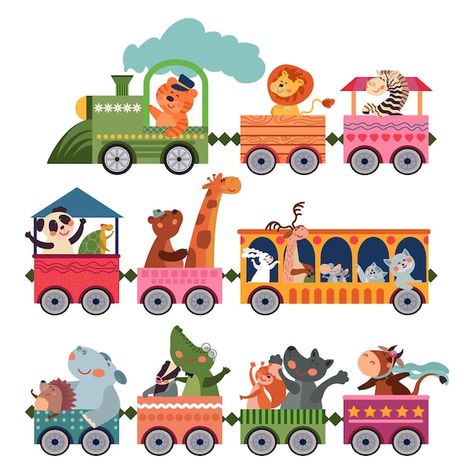 Cute animals train. playful children zoo... | Premium Vector #Freepik #vector #toy-train #baby-panda #kids-train #panda-bear Train Cartoon, Train Clipart, Train Vector, Wild Animals Vector, Train Drawing, Train Illustration, Cartoon Giraffe, Cute Cartoon Characters, Toy Train