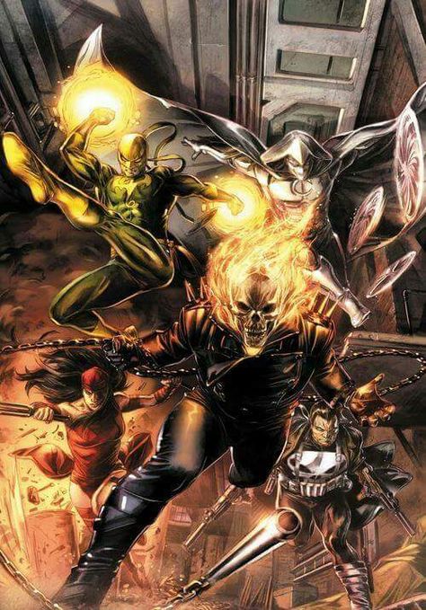 Iron Fist,Moon Knight,Ghost Rider,Electra & Punisher Misty Knight, Heroes For Hire, Marvel Knights, Marvel Artwork, The Punisher, Marvel Comic Character, Marvel Comic Books, Marvel Comics Art, Ms Marvel