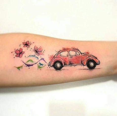 Vw Tattoo, Auto Tattoo, Ems Tattoos, Beetle Tattoo, Hippie Tattoo, Ink Therapy, Bug Tattoo, Tattoo Trend, Daisy Tattoo