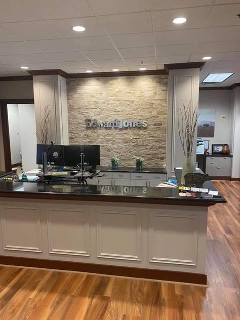 Real Estate Reception Area, Receptionist Office Decor, Financial Advisor Office Decor, Law Office Reception Area, Law Firm Reception Area, Accounting Office Decor Interior Design, Law Office Reception, Office Remodel Business, Medical Office Design Waiting Area Reception Desks