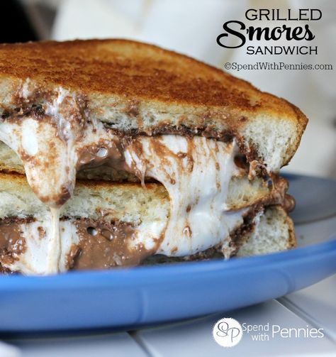 Grilled S'Mores Sandwich - Spend With Pennies Grilled Smores Sandwich, Smores Sandwich, Grilled Smores, Grilled Sandwiches, Grilled Bread, Spend With Pennies, Grilled Sandwich, S'mores, Yummy Sweets