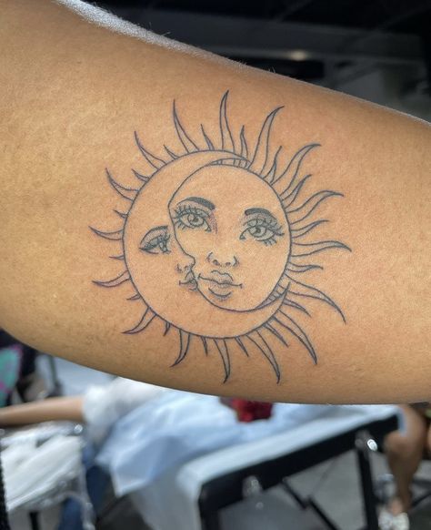 Lovely sun and moon tattoo by @02_tattoo Schedule your appointment today by booking online on our website or giving us a call! #tattoo #tattooartist #floridatattoo #beach #springbreak2023 #cat #cooltattoos #blackandgreytattoo #sun #moon #southflorida #vacation #treatyoself Half Moon And Sun Tattoo, Moon And Sun Tattoo, Florida Tattoos, Sun And Moon Tattoo, Moon And Sun, Sun Tattoo, Love Tattoos, Sun And Moon, Meaningful Tattoos