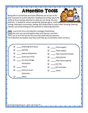 Attention Enhancement Worksheets, Attention Activities For Kids, Executive Functioning Activities, Executive Functioning Skills, Counseling Activities, Work Activities, Pay Attention, Teaching Activities, Coping Skills