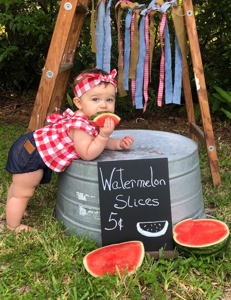 Watermelon Baby Photoshoot, Watermelon Birthday Party Theme, Photoshoot Diy, 6 Month Baby Picture Ideas, Month Pictures, Watermelon Birthday Parties, Foto Kids, Watermelon Baby, Baby Milestones Pictures