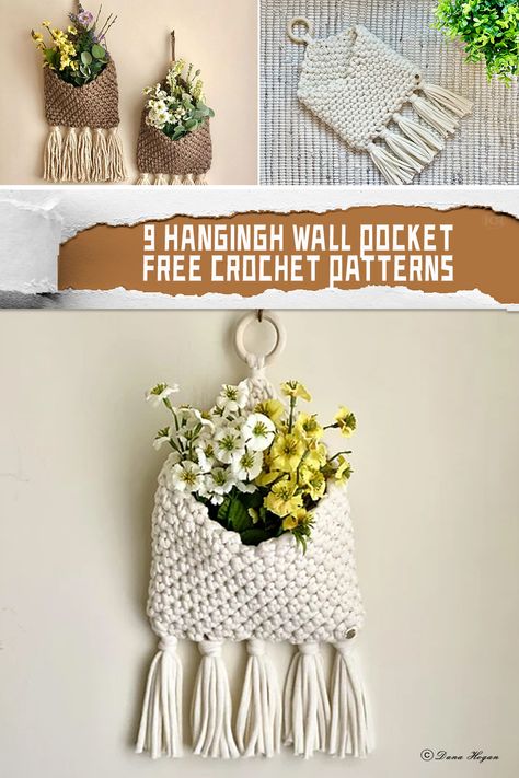 9 Hangingh Wall Pocket Crochet Patterns - FREE - iGOODideas.com Crochet Wall Pouch, Pocket Crochet, Adding Storage, Small Gadgets, Easter Crochet Patterns, Crochet Wall Hangings, Mini Wall, Your Crochet, Boho Wall Hanging