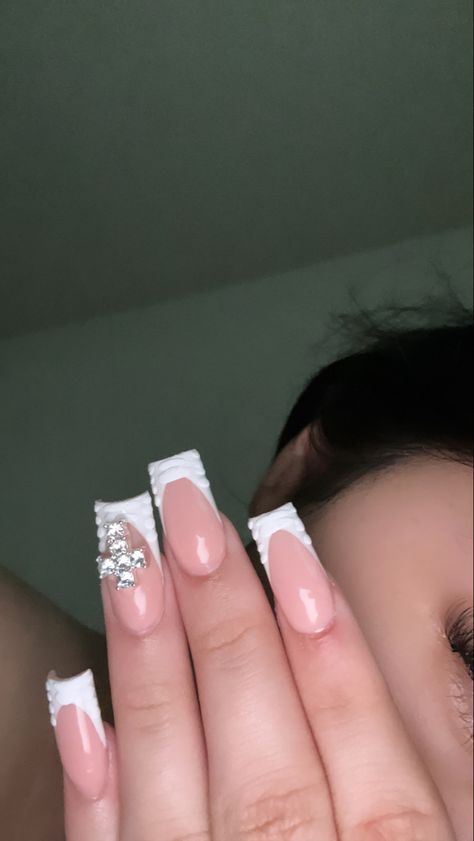 White French Tip Nails Square With Gems, Short Square Nails Pink, Acrylics Aesthetic, Grunge Nails, Colored Acrylic Nails, Girly Acrylic Nails, Blush Nails, French Acrylic Nails, Short Square Acrylic Nails