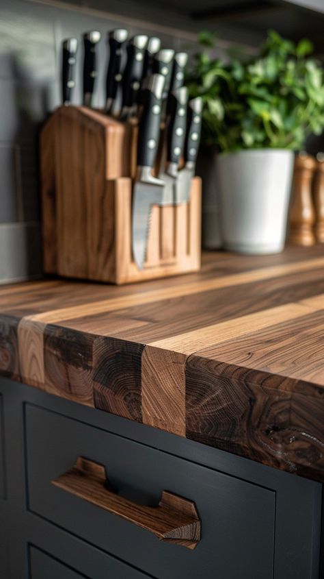 Stylish Kitchen Corner: A well-equipped kitchen corner revealing a knife block, fresh herbs, and a contrasting wooden countertop. #kitchen #countertop #knife #block #herbs #aiart #aiphoto #stockcake ⬇️ Download and 📝 Prompt 👉 https://stockcake.com/i/stylish-kitchen-corner_620662_263938 Modern Kitchen Counters, White Pitcher, Extractor Hood, Induction Stove, Steam Cooking, Copper Pans, Stainless Steel Pot, Kitchen Corner, Knife Block Set