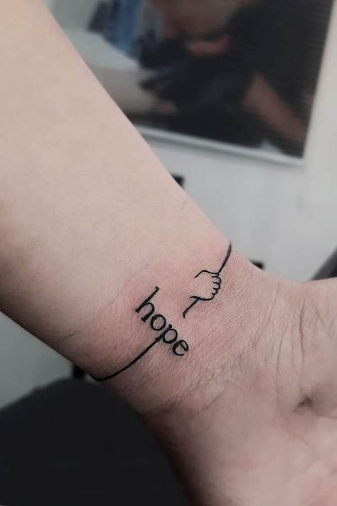 Bracelet Like Tattoo, Hope Hand Tattoo, Hope Tattoos For Women Symbol, Tattoos About Hope, Hope Tatoos Ideas, 444 Bracelet, Small Tatoos Arms Women, Hope Symbol Tattoo, Hope Tattoo Fonts