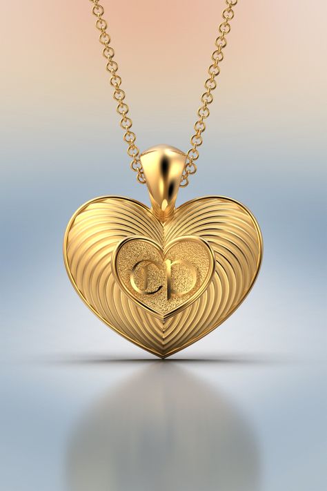 Personalized Heart pendant necklace, solid gold heart pendant made in Italy in 18k or 14k. Italian fine jewelry. Specify the initials you prefer by writing us a message. The heart pendant comes with a Rolo chain 42 cm length but you can order it without a chain. This three dimensional raw and polished gold pendant is available in white, yellow and rose 18k or 14k yellow gold. ❥ Production time for custom design A new customized solid gold piece will take from 1 to 2 weeks to be designed and fini Unique Gold Pendant For Men, Couple Initial Necklace, Necklace Couple, Initial Heart Necklace, Heart Necklace Gold, Monogram Hearts, Gold Jewellry, Gold Pendant Jewelry, Heart Pendant Gold