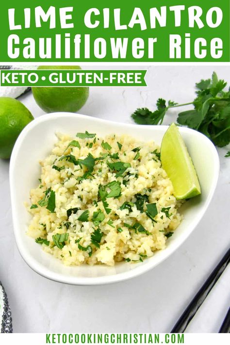 Keto Lime Cilantro Cauliflower Rice Making your own cauliflower rice is super easy! You can add great flavor to plain cauliflower rice with fresh lime and cilantro. Serve with most any protein and you'll have a complete meal! #ketocauliflowerrice #ketolimecilantro #cauliflowerrice Cilantro Cauliflower Rice, Cilantro Lime Cauliflower Rice, Cucumber Diet, Lean And Green, Cauliflower Rice Recipes, Rice Side Dishes, Keto Vegan, Low Carb Salad, Green Recipes