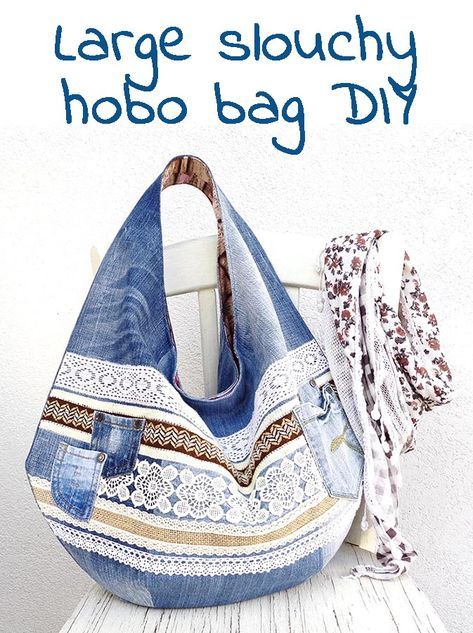 Denim Bag Pattern Jean Purses Sewing Tutorials, Free Hobo Bag Patterns To Sew, Hobo Bag Patterns To Sew, Denim Bag Tutorial, Hobo Bag Tutorials, Trendy Crochet Bag, Jeans Projects, Jean Projects, Bag From Old Jeans