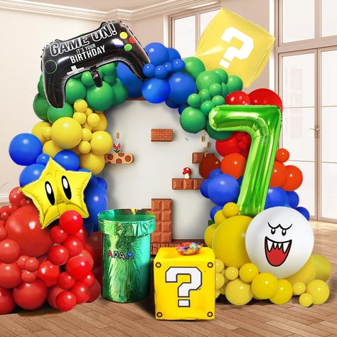 PRICES MAY VARY. 💕【109PCS All in 1 Package】You will get 109PCS All in 1 Package including Red/Blue/Green/Yellow Latex Baloons in 2 sizes: 5/10 inch, with 4 tools enough for 12-16FT Garland Arch, in addition 1pc 36" Jumbo Game Controller Foil Balloon, 1pc 22" yellow question mark block balloon , 1pc 18" king boo balloon, 1pc 18"super star foil balloon and 1pc digit number balloon in 32inch. Enough quantity for a perfect and joyful Mario Theme Birthday Party. 💕【Red Blue Yellow Green Balloon Garl Green Balloon Garland, Mario Theme, Star Balloons, King Boo, Garland Arch, Green Balloon, Arch Kit, Super Star, Question Mark