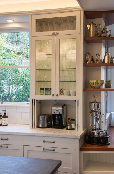 33 Coffee Station Ideas That Will Get You Brewing - Sebring Design Build White Kitchen Traditional, Coffee Station Ideas, Coffee Cabinet, Coffee Station Kitchen, Coffee Bar Station, Coffee Bar Ideas, Home Coffee Stations, Coffee Bars In Kitchen, Coffee Bar Home