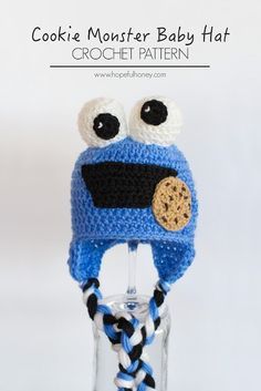 Crochet Cookie Monster, Crochet Cookie, Baby Hat Crochet Pattern, Cookie Monster Costume, Half Double Crochet Decrease, Voice In My Head, Baby Hat Crochet, Monster Hat, Double Crochet Decrease