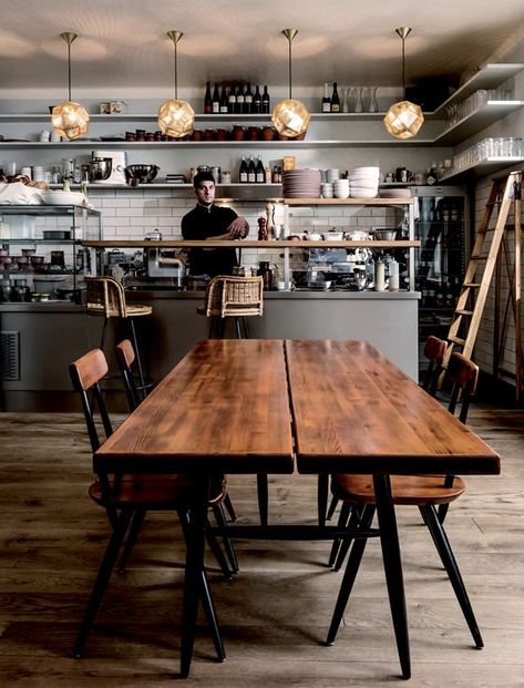 Mogg & Melzer Delicatessen, Berlin Rustic Industrial Kitchen, Café Design, Berlin Design, Industrial Restaurant, Cozy Coffee Shop, Chairs And Tables, Coffee Shops Interior, Modern Restaurant, Coffee Shop Design