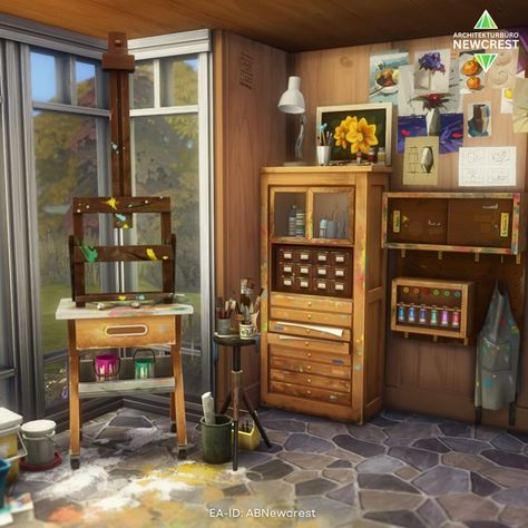 Basegame + Artist Studio kit Sims 4 home 🎨 The new Sims kits are out and I got the Artist Studio one. To test it out I have built a small, like really small, cabin for an spriring artist. I only used basegame and the items from the kit. The little shed next to the pond is a workshop. This lot is: 🛋 Fully furnished 🍀 Functional & playtested 🏘 Basegame & Artist Studio ✅ No CC 📐 30x20 You can download it for free from the gallery. My EA-ID is ABNewcrest 🌿 #sims4artiststudio #sims4basegame ... Sims 4 Artist House, Sims 4 Artist Cc, Art Room Ideas, Sims 4 Modern House, Living Room Sims 4, Sims Ideas, Sims 4 House Design, Casas The Sims 4, Small Cabin