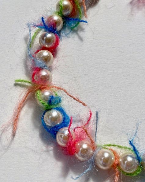 Rainbow Mohair Pearl Necklace Handmade Jewelry Diy Bracelets, Yarn Beads, Handmade Jewelry Display, Diy Pearl Necklace, Yarn Necklace, Handmade Jewelry Bracelets, Handmade Jewelry Earrings, Mohair Yarn, Handmade Jewelry Designs