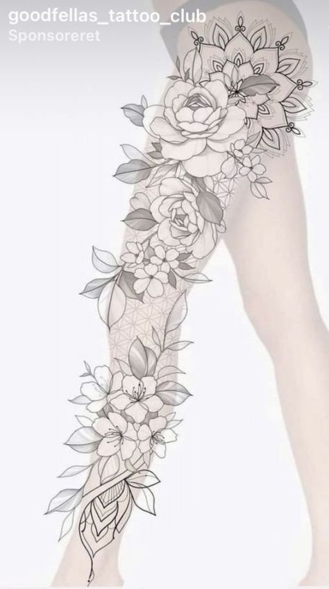 Leg Sleeve Tattoo Designs For Women, Flowers Leg Tattoo Design, Flower Tattoos For Women Leg, Leg Sleeve Floral, Floral Leg Sleeve Tattoo Women, Tattoo Pattern For Women, Flower Leg Sleeve Tattoo, Flower Leg Sleeve, Floral Leg Sleeve