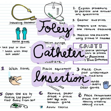 Foley Catheter Insertion, Nursing School Studying Cheat Sheets, Catheter Insertion, Notes Nursing, Nurse Notes, Nurse Skills, Foley Catheter, Nclex Review, Nursing School Essential