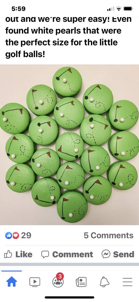 Golf Ball Macarons, Volleyball Macarons, Golf Macaron, Golf Dessert Ideas, Olympic Desserts, Baby Shower Macarons, Party Macarons, Macaron Ideas, Golf Baby Showers