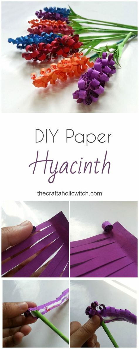 DIY Paper Hyacinth Flowers Paper Hyacinth Flowers, Flowers Hyacinth, Paper Hyacinth, Easy Origami Rose, Folded Paper Flowers, Hyacinth Flowers, Rose Crafts, Origami Rose, Easy Paper Flowers