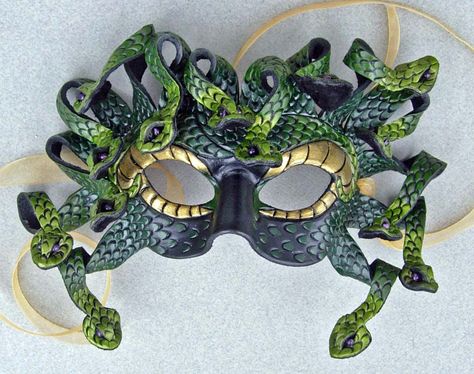 Medusa Mask  I like the color but not sure about the serpents Medusa Mask, Venetian Masks, Leather Mask, Cool Masks, Carnival Masks, Fantasias Halloween, Masks Art, Masks Masquerade, Masquerade Party