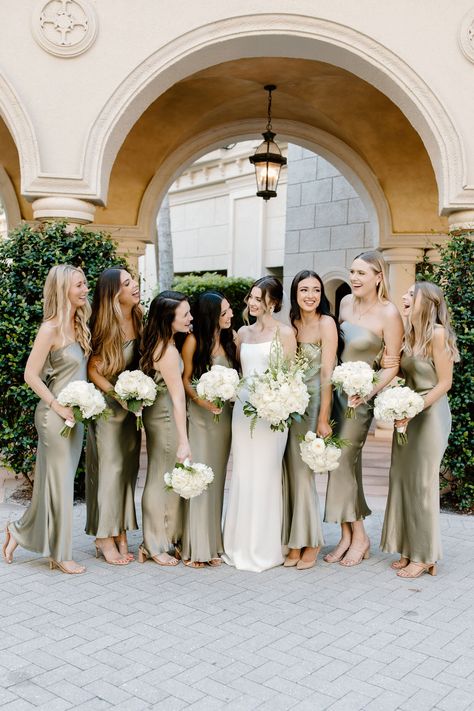 Brides Maid Dresses Green, Destination Wedding Bridesmaid Dresses, Bridesmaid Portraits, Sage Green Design, Ivory Wedding Theme, Green Satin Bridesmaid Dresses, Sage Green Wedding Theme, Sage Green Bridesmaid, Island Caribbean