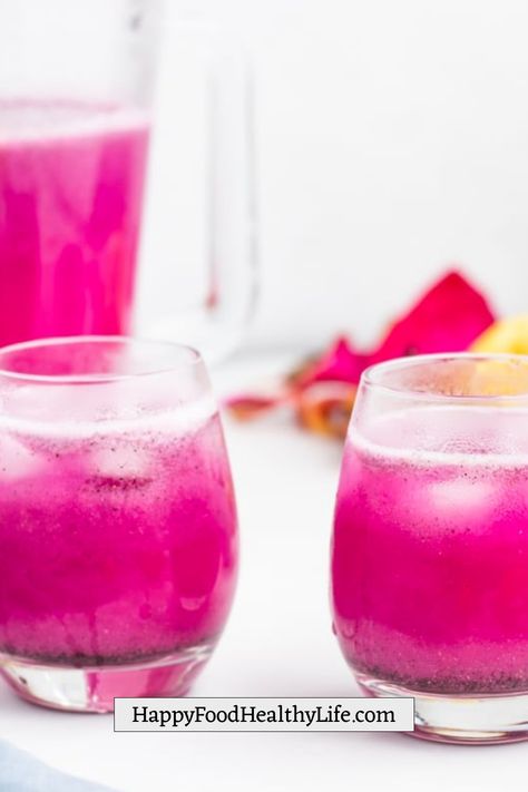 This dragon fruit lemonade gives the classic drink a delicious and colorful makeover. It’s super refreshing and only requires 4 ingredients to make. Dragon Fruit Lemonade Starbucks, Dragon Fruit Lemonade, Fruit Lemonade, Vegan Black Bean Burger, Pink Dragon Fruit, Vegan Drinks Recipes, Green Tea Lemonade, Tea Lemonade, Frozen Lemonade