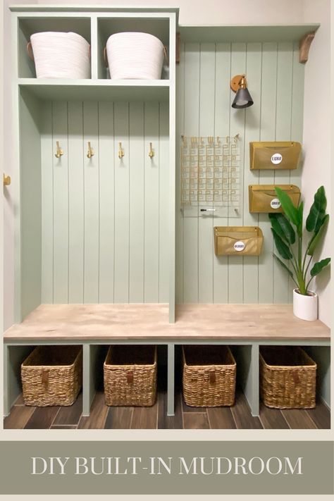 How To Create A Built-In Mudroom | DIY Mudroom Project Hallway Cubby Ideas, Diy Built In Mudroom, Built In Mudroom, Diy Cubby, Cubby Bench, Ikea Pax Closet, Mudroom Closet, Mudroom Makeover, Mud Room Entry