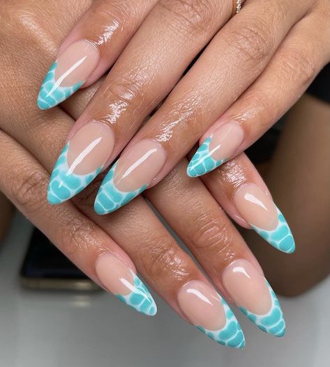 Gel X Manicure, Teal Nails, Medium Almond, Manicure Nails, Cute Nail Designs, Chic Nails, Nails Nailart, French Nails, Snake Print