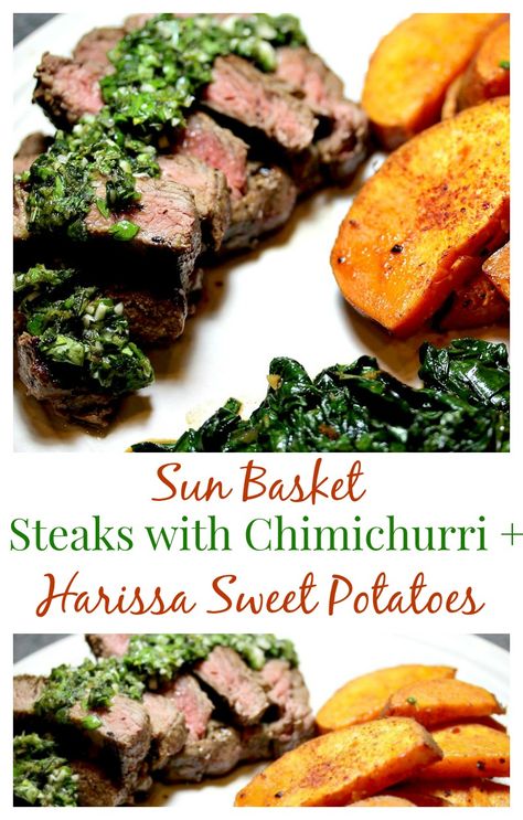 Steaks with Chimichurri and Harissa-Roasted Sweet Potatoes Sunbasket Recipes, Meal Subscription, Fancy Meals, Hellofresh Recipes, Steak With Chimichurri, Sweet Potato Recipes Roasted, Best Shrimp Recipes, Sweet Potatoes Recipe, Paleo Lunch