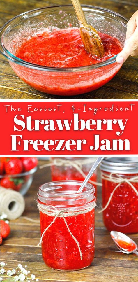 Recipe For Strawberry Jam, Strawberry Freezer Jam, Freezer Jam Recipes, Turmeric Water, Strawberry Jam Recipe, Jam Recipes Homemade, Canning Jam, Homemade Jelly, Freezer Jam