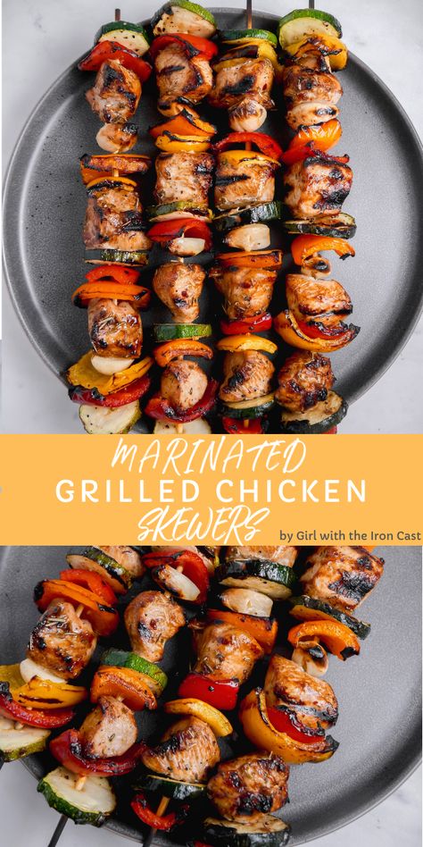 Grilled Chicken Skewers with Go-To Marinade and delicious vegetables. Perfect for a BBQ cookout Chicken Skewers Marinade, Best Grilled Chicken Marinade, Chicken Kabob Marinade, The Best Grilled Chicken, Best Grilled Chicken, Bbq Cookout, Grilled Chicken Marinade, Grilled Chicken Skewers, Ayam Bakar