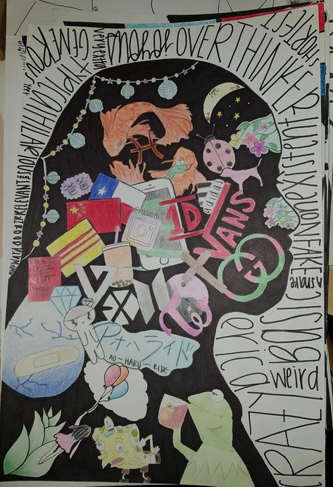 From Facebook:Symbolic Silhouette Self Portrait Symbolic Silhouette Self Portrait, Art Self Portrait Ideas, Magazine Self Portrait Collage, Silhouette Self Portrait, Symbolic Self Portrait Drawing, Symbolic Self Portrait, Self Portrait Art, 7th Grade Art, 8th Grade Art