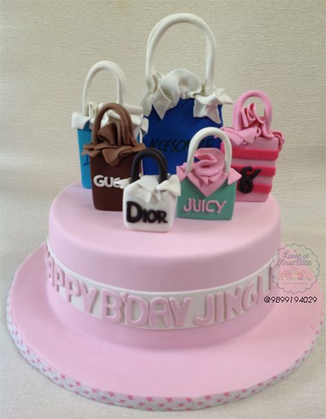 Brands shopping cake Shopping Theme Cake, Shopping Theme Cake Birthday, Shopping Bag Cake, Hand Bag Cake Ideas, Handbag Cake Design, Pretty Birthday Cakes, Cake Shop, Pretty Cakes, Dress Brands