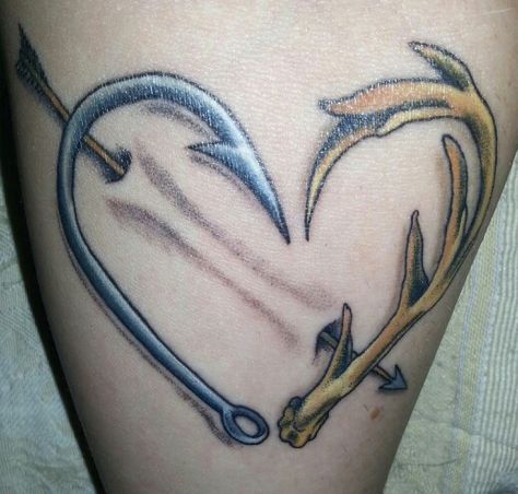 Updated pic of my tattoo now that it has peeled...1 week later. Hook n antler with arrow. #antler n hook County Tattoo, Fishing Memorial, Poppy Tattoos, Fishing Tattoos, Hook Tattoo, Antler Tattoo, Fishing Hook Tattoo, Arrow Tattoos For Women, Hook Tattoos