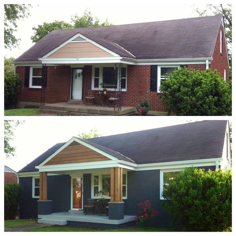 porch remodel before and after | Before and after shots of front porch remodel in East ... | For the H ... Front Porch Remodel Before And After, Front Porch Remodel, Ranch House Exterior, Painted Brick House, House Makeovers, Porch Remodel, Porch Addition, Plans Architecture, Home Exterior Makeover