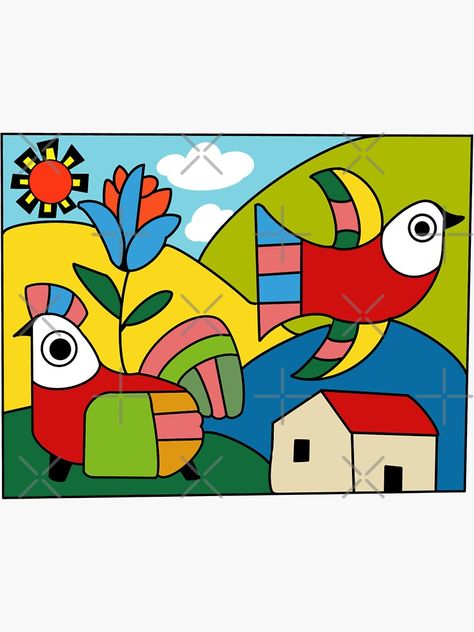 "Arte Salvadoreño " Sticker by SimplyVanza | Redbubble Salvadoran Folk Art, El Salvador Folk Art, Fernando Llort Art, El Salvador Painting, Salvadorean Culture, Salvadoran Art, El Salvador Art, El Salvador Culture, Cultural Crafts