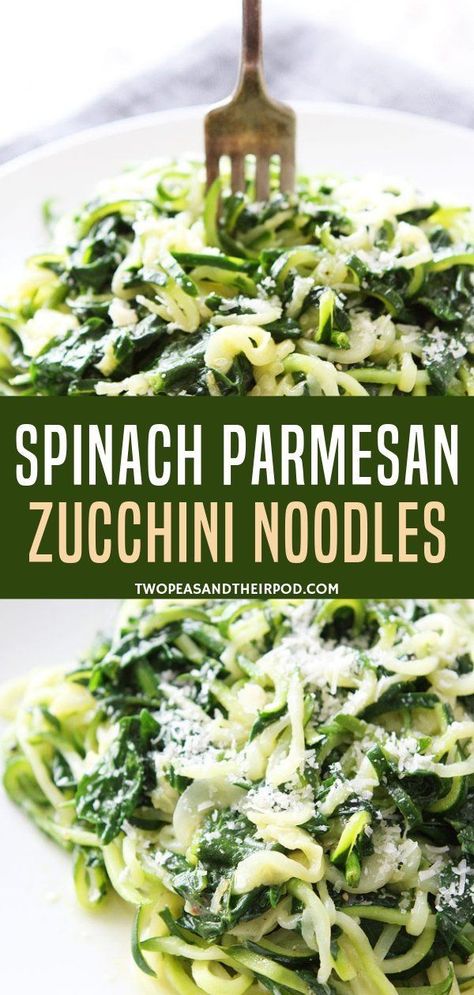 Parmesan Zucchini Noodles, Spiral Veggies, Best Pasta Recipe, Fresh Spinach Recipes, Veggetti Recipes, Veggie Noodles Recipes, Pescatarian Meals, Spinach Parmesan, Family Dinner Recipe