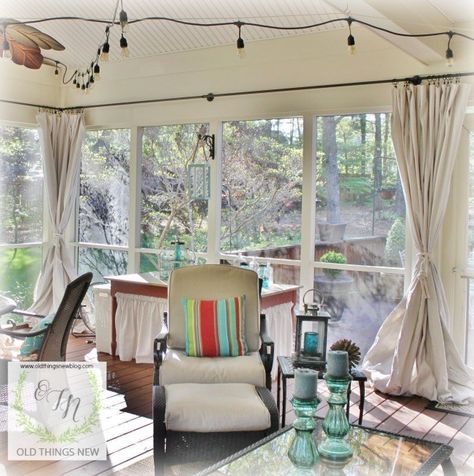 Farmhouse Bathroom Window, Porch Shades, Bathroom Window Curtains, Cloth Curtains, Shade Screen, Porch Curtains, Porch Windows, Cheap Pergola, Pergola Swing