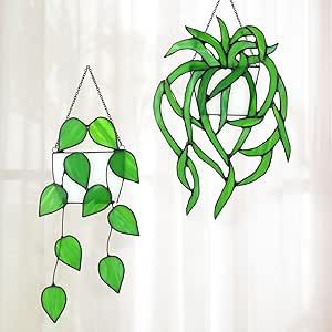 Plant Suncatcher, Stained Glass Hanging, Plant Notes, Plant Window, Window Plants, Green Vines, Plant Decoration, Stained Glass Window Hanging, Stained Glass Christmas