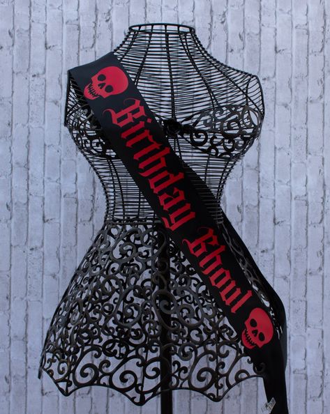 Birthday Ghoul With Skulls Sash, Birthday Sash, Gothic Party Sash,goth Custom Sash, Personalized Birthday Sash, Halloween Birthday - Etsy Black Dress With Birthday Sash, Gothic Birthday Party Games, It Themed Birthday Party, Goth Party, Gothic Party, Custom Sash, Birthday Sash, Jensen Beach, Birthday Halloween Party