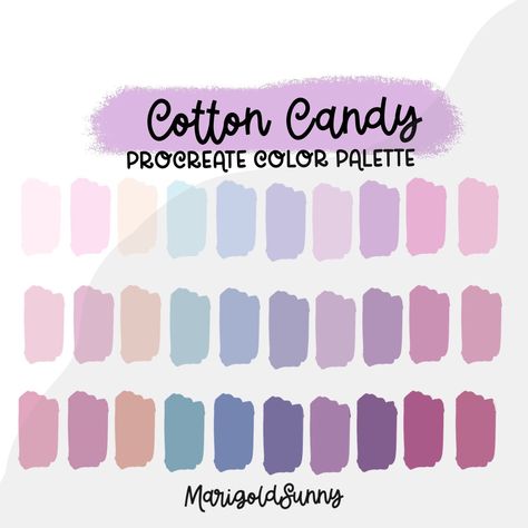 Cotton Candy color palette for Procreate, Canva, Adobe, and beyond. These colors were handpicked and curated by me for you to save time creating. These are beautiful colors sorted into a complete palette (30 colors) and ready for you to start creating.  To see my other color palettes, check out this section: https://etsy.me/3miIB5L Watermarks will be removed on final files.  ITEM OVERVIEW * Handmade item * Instant Digital Download with immediate access once your purchase is completed *1 Digital Cotton Candy Colour Palette, Complete Color Palette, Cotton Candy Palette, Cotton Candy Color Palette, Candy Color Palette, Procreate Color Palette, Color Candy, Ipad Procreate, Cotton Candy Colors