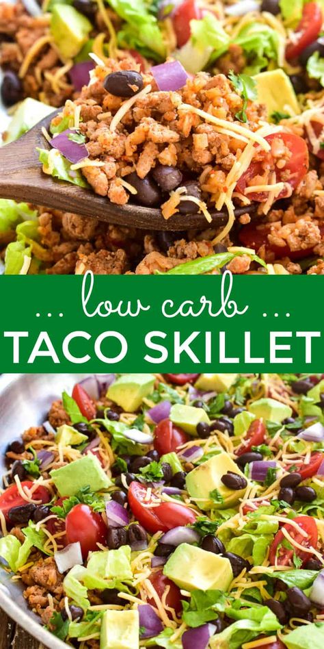 This Low Carb Taco Skillet is the ultimate healthy dinner recipe!  Made with simple, fresh ingredients, this meal comes together quickly and is a delicious alternative to traditional tacos. Traditional Tacos, Low Carb Taco, Taco Skillet, Healthy Low Carb Dinners, Healthy Dinner Recipe, Low Carb Tacos, Low Carb Diets, Menu Plan, Keto Diet Menu