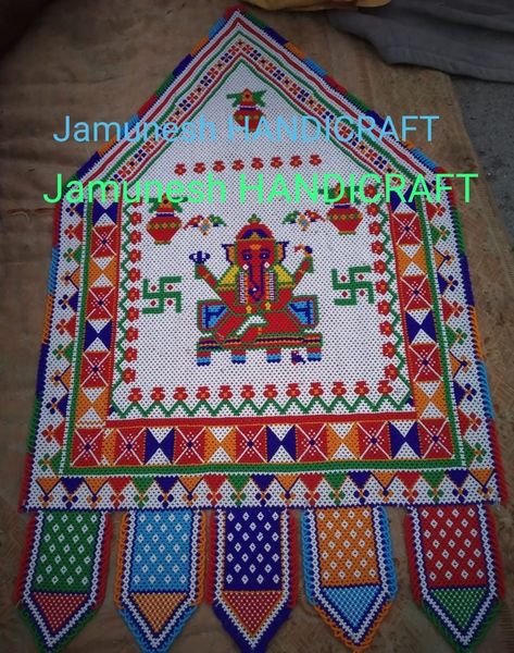 Ganesh Sthapna Moti Work, Ganesh Sthapna, Moti Toran Designs Doors Handmade, Toran Designs Doors Handmade, Toran Designs Doors, Sadu Bharat, Moti Set, Bride Fashion Photography, Toran Designs